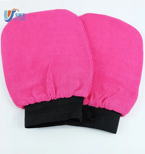 

Customized 200D Double Viscose Body Scrubber Mitt Morocco Exfoliating Bath Glove For Removing The Dead Skin, Red ,blue ,black