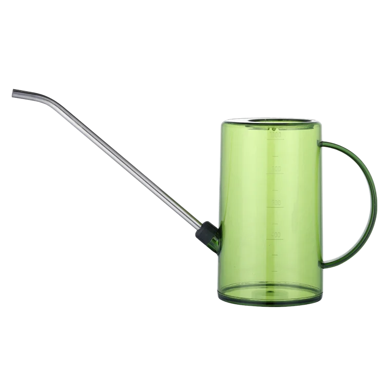 

1000ML Small Modern Translucent Long Spout Indoor Watering Can for House Garden Plants, Green/gray