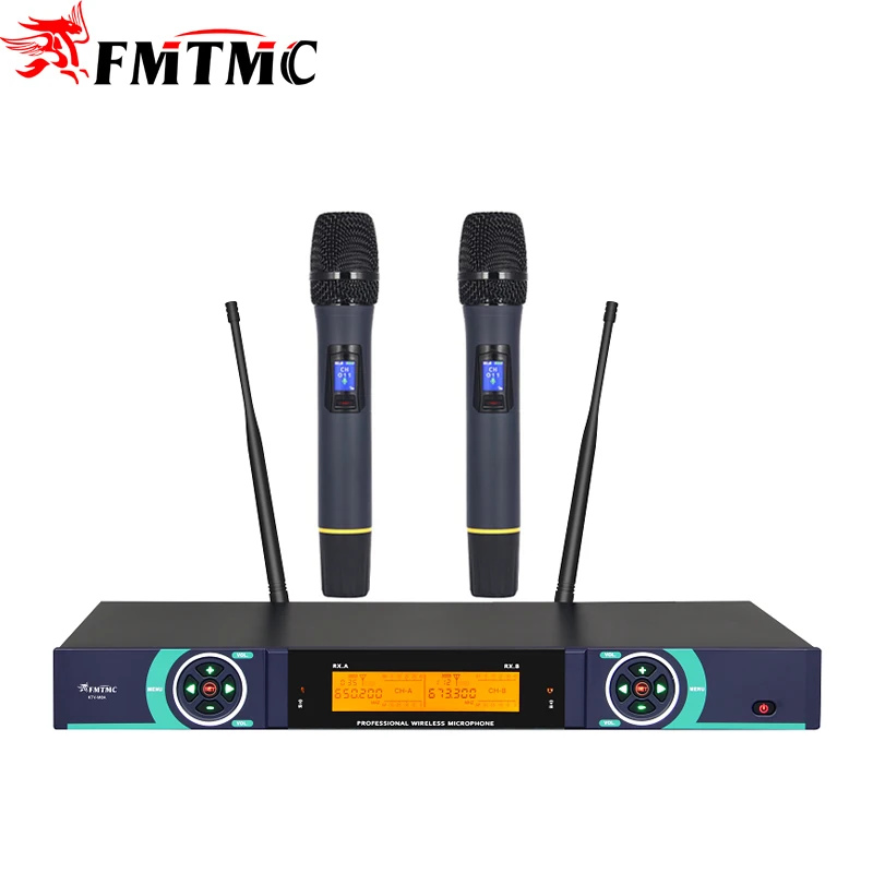 

First Choice KTV-M8A UHF Professional Wireless Microphone System for KTV Use with Two Handheld Karaoke Microphones OEM Factory, Black