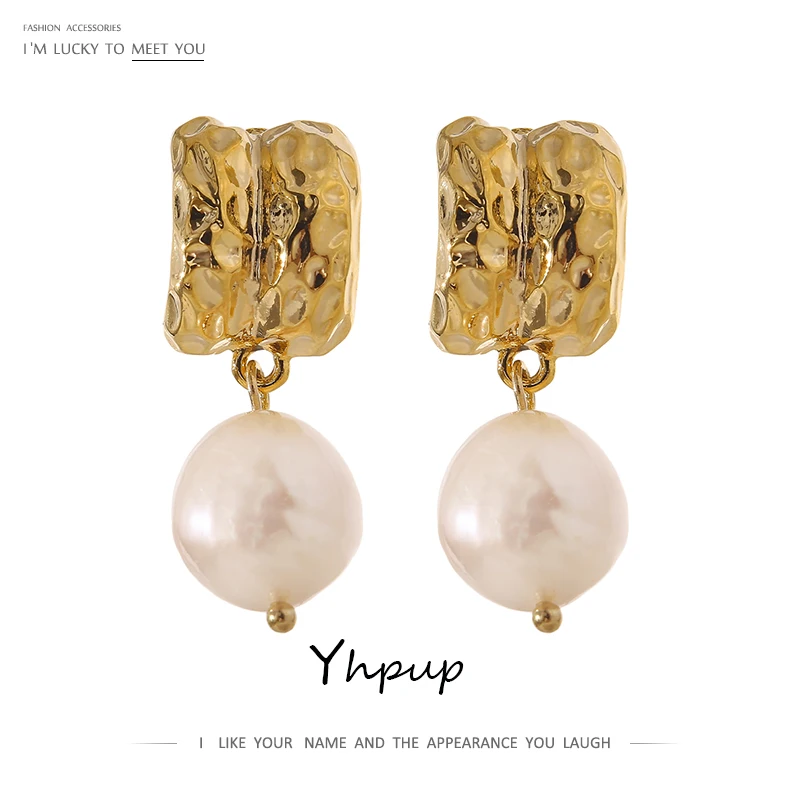 

Yhpup Statement Charming Fashionable Trendy Jewellery Zinc Alloy Plated Real Gold Earrings Natural Freshwater Pearls Earrings