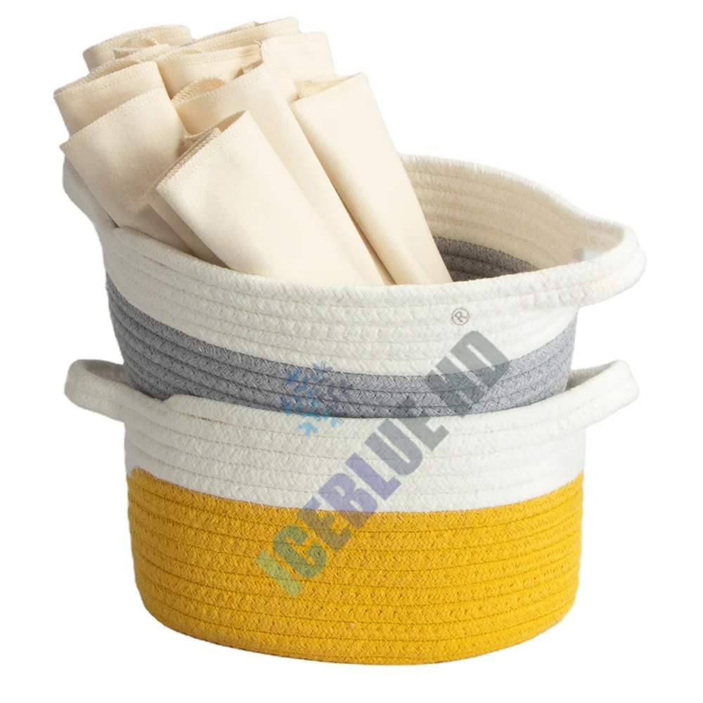 

ICEBLUE HD Set of 3 Christmas Green Small Cotton Woven Rope Gift Basket Set, Green/yellow/blue/purple/red/grey/orage