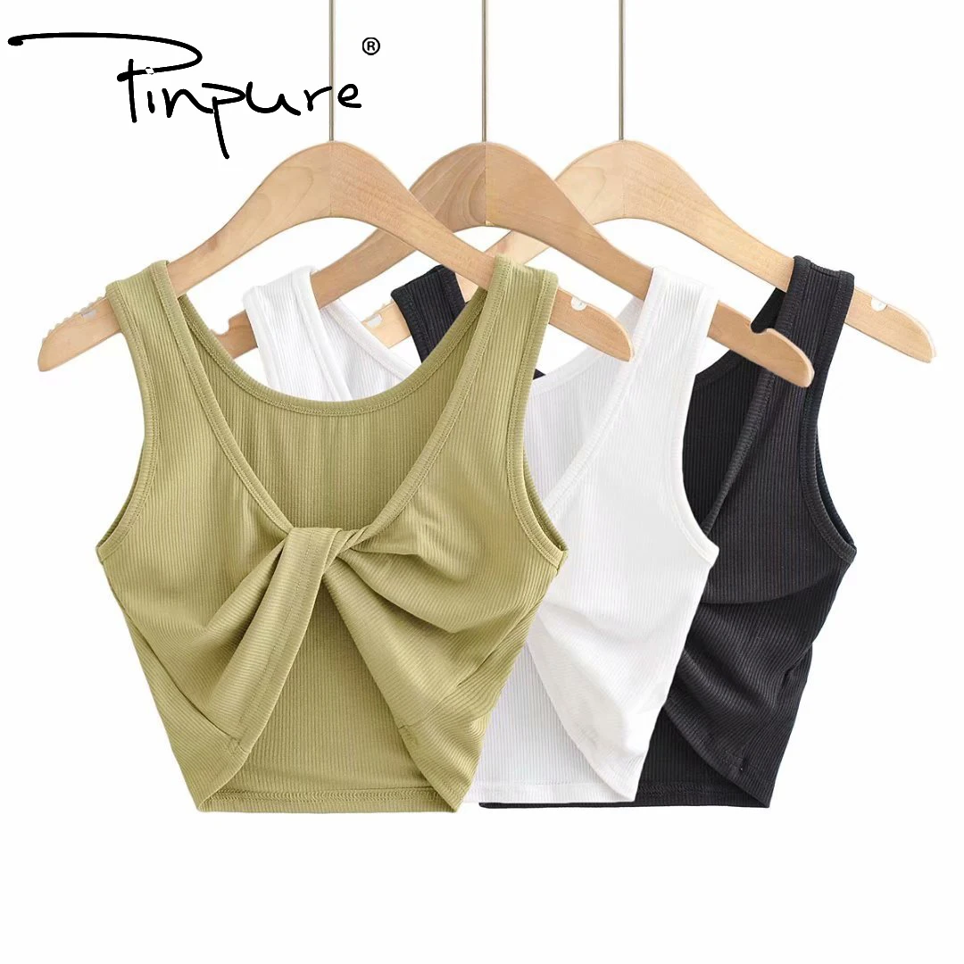 

R51250S 2021 Early spring new fashion solid color knot slim vest top, As picture