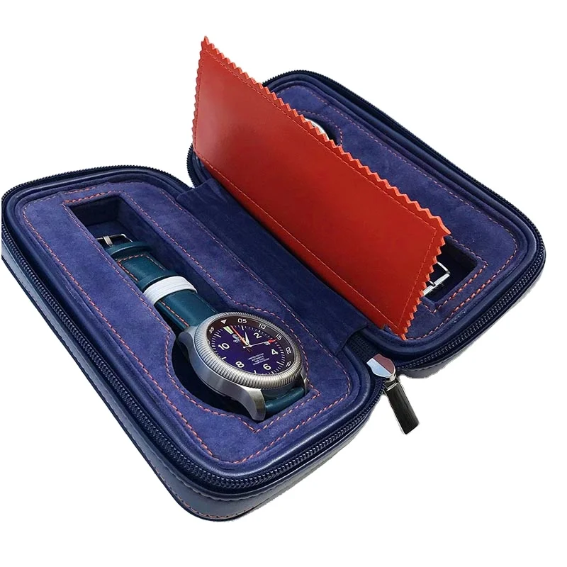 

2020 MINGLI High quality PU Leather Watch Box Travel portable double watch bag, Blue color