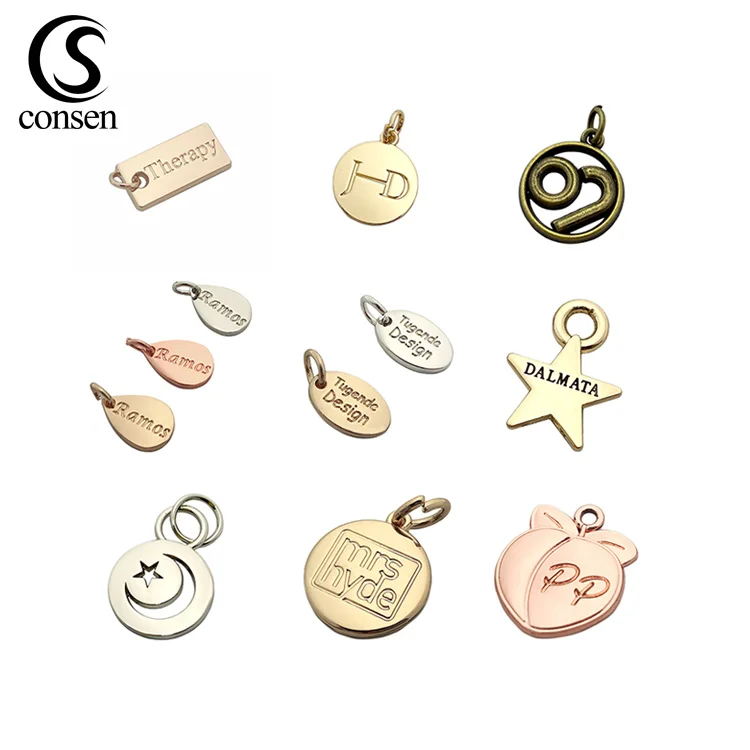 

Custom made logo engraved cheap gold pendant metal jewelry tags charms for necklace / bracelet, Gold,silver,gunmetal,antique brass,etc.