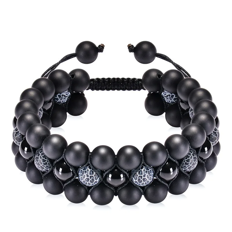 

High Quality Men Black Matte Onyx Healing Stone Beads Adjustable Hand Bracelet