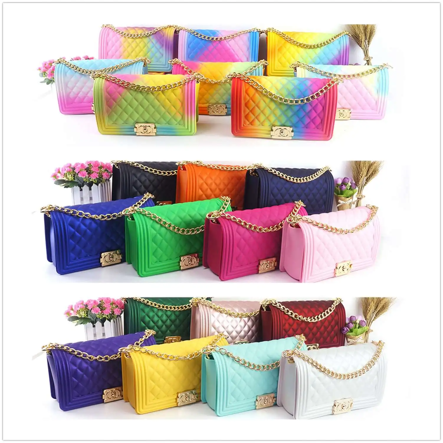 

Rainbow colorful pvc bag ladies shoulder bags women handbags jelly purse and handbags for women purses