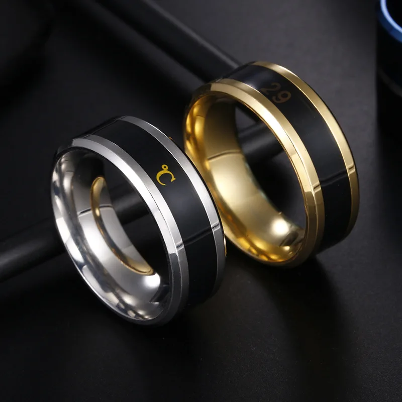 

Fashion Intelligent Thermometer Temperature Measuring Smart Rings Stainless Steel Simple Creative Couple Rings Wedding Jewelry