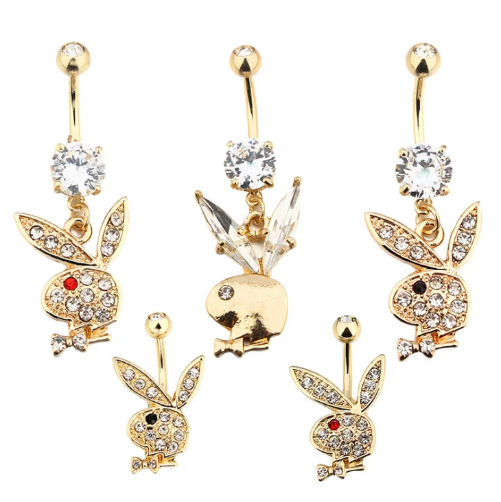 

Sweet Zircon Rabbit Belly Button Rings Women 316L Stainless Steel Bunny Crystal Navel Ring Piercing Body Belly Piercing Jewelry