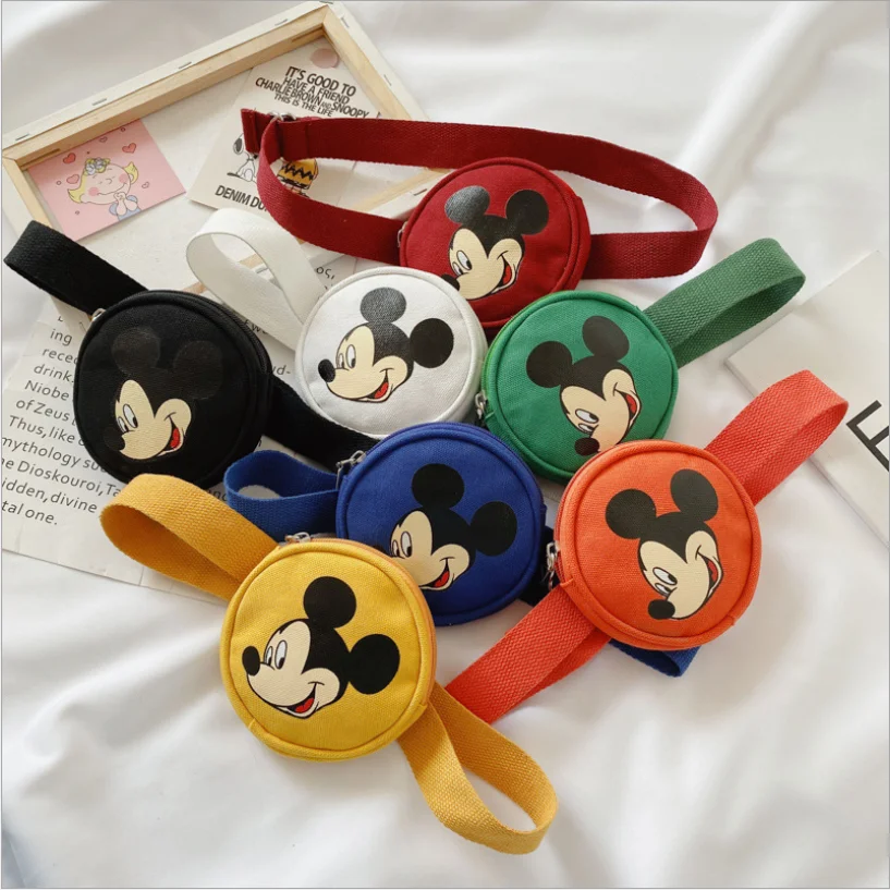 

new waist bag children's one shoulder bag cartoon cute zero wallet canvas Mickey straddle small round bag, Picture