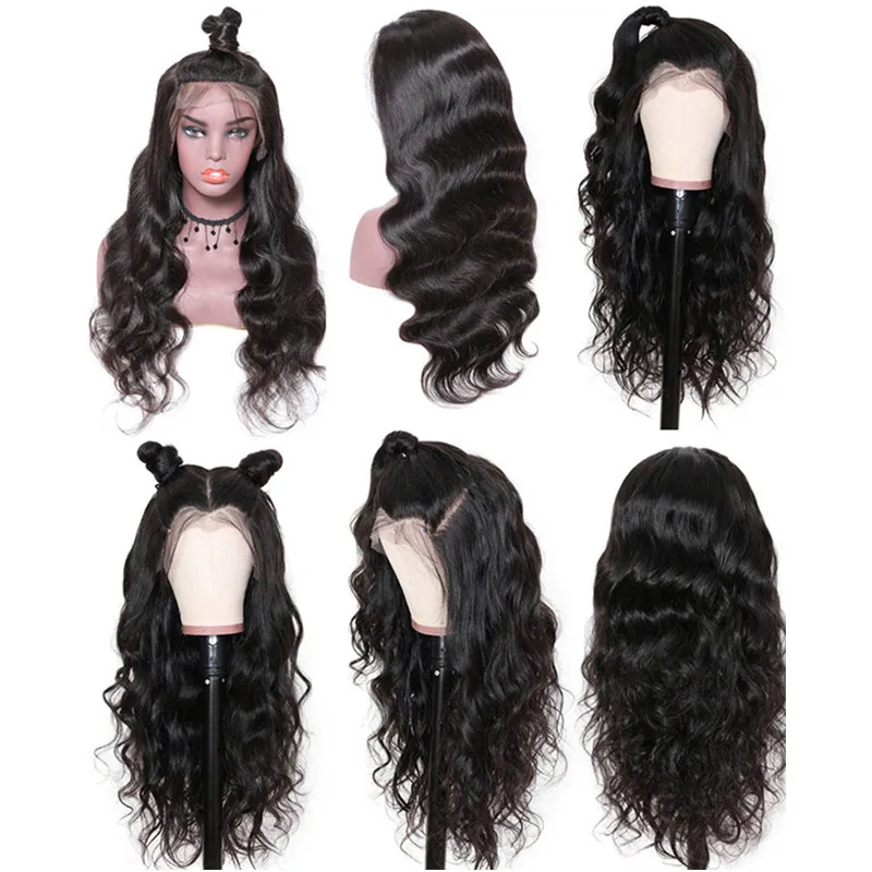 

Wholesale vendor from India pre plucked glueless body wave 100% virgin raw Indian temple human hair 13x4 lace front closure wigs