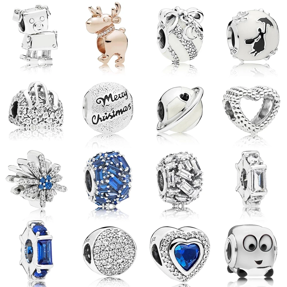 

NEW 2021 100% 925 Sterling Silver Christmas Reindeer Bobby Bot White Enamel silhouette Charm Fit European Diy Bracelet Original