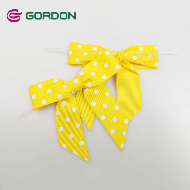 22mm Grosgrain Ribbon Bow Tie With Wire Twist Polka Dot Grosgrain