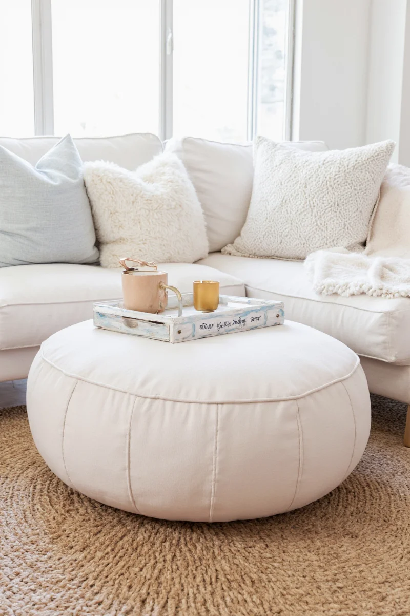 Serena & Lily pouf in a living room setting