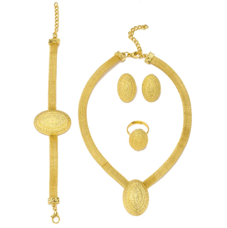 

Middle East Arab Dubai Hot Sale Gold Set Women's Necklace Earrings Ring Bracelet Four-piece Gift