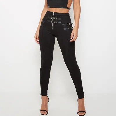 

F11219A In stock Aliexpress hot sale fashion Suede pants for women, Apricot/ black