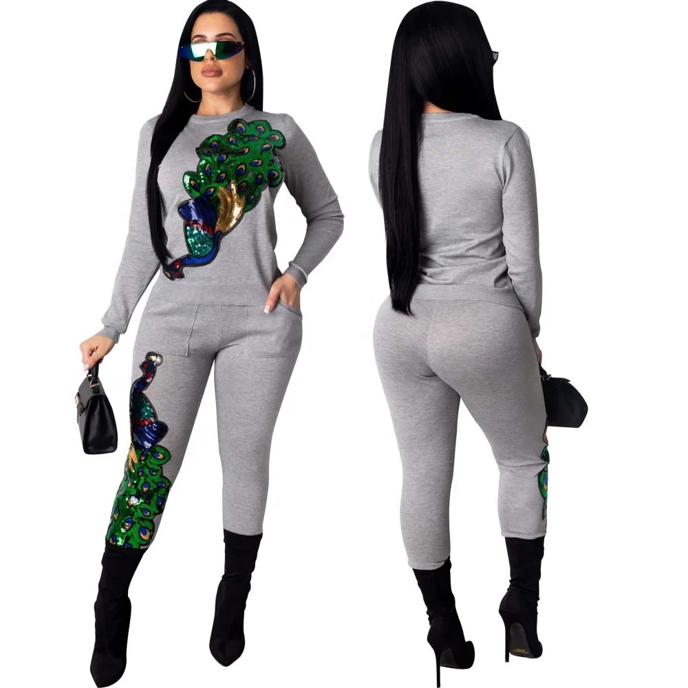 

B34643A 2020 Winter Wholesale woman slim fit fashion sequin pants set, Shown