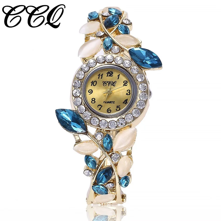 

Classic Luxury Watch Bracelet with Diamond Flower Leaves Ladies Vintage Wholesale Jewelry Watch, 5 colors