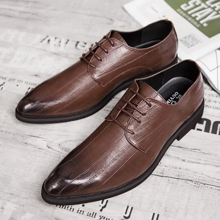 

2021 spring brown men business pu leather shoes with pu fabric working men's casual shoes, Black brown