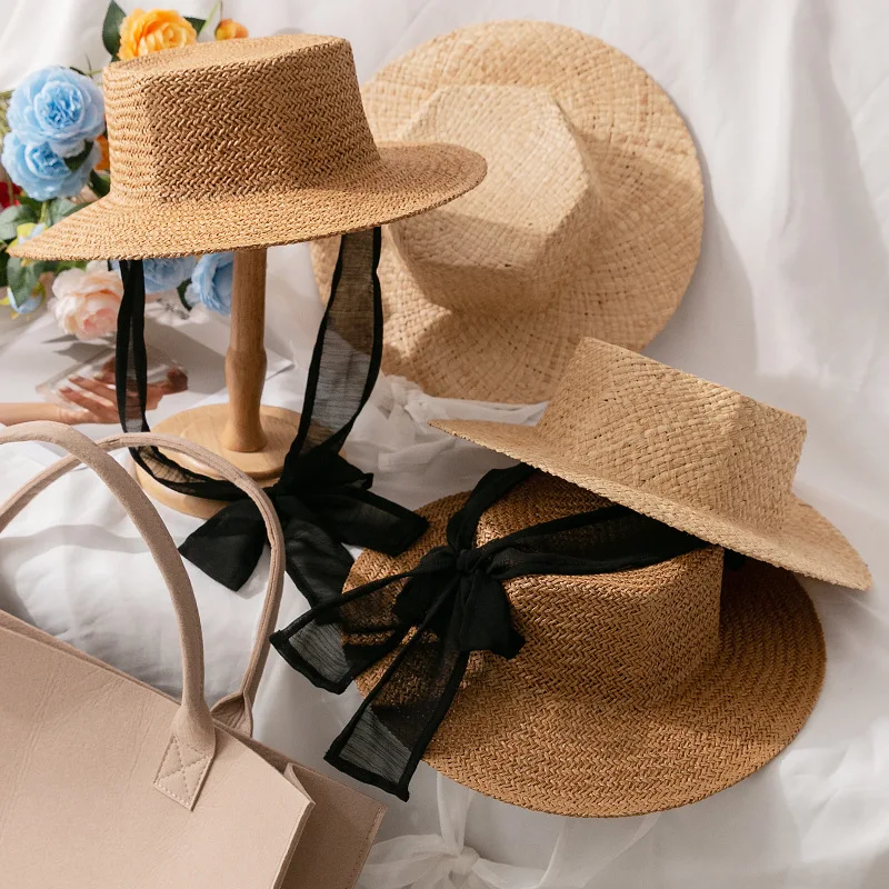 

Wholesale Large Brim Straw Hat Womens Summer Cap Beach Cap Flat Top Sun Rope Sunshade Straw Hat For Womens