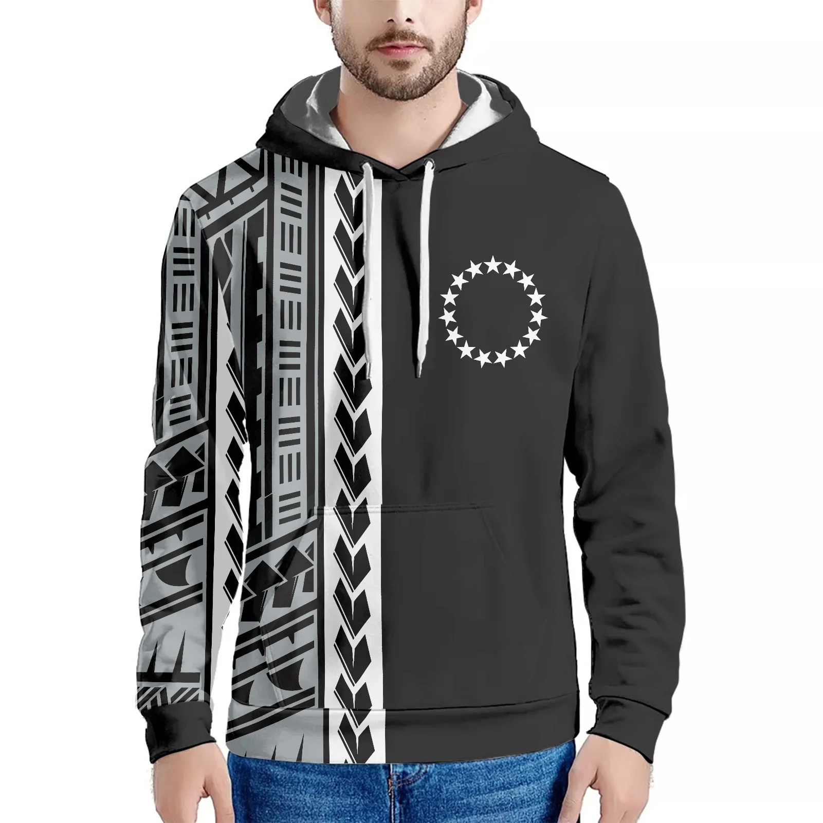 

2021 Wholesale Plus Size Men's Hoodies Polynesian Tribal Cook Islands Print High Quality Hoodies Custom Logo 6XL Hoodie For Men, Custom colors