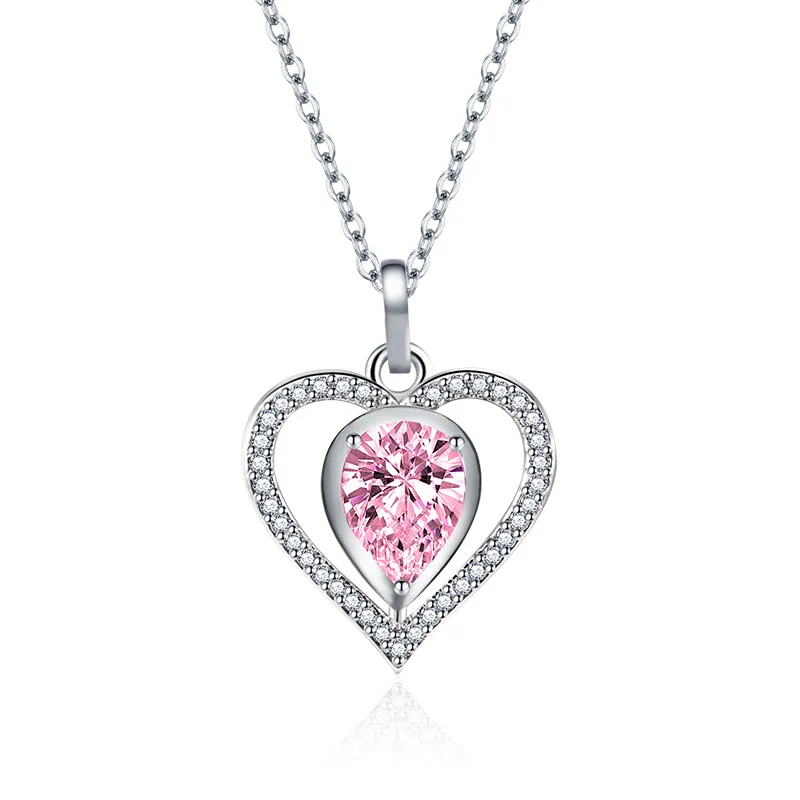 

Hainon Classic women necklace jewelry Pink white yellow blue heart zircon crystal Stainless steel necklace Romantic Gift