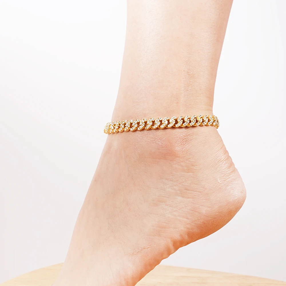 

JL 9mm Cuban Link Anklet Women Bracelet 18k Gold Plated Ankle Bracelets For Women Jewelry Hiphop
