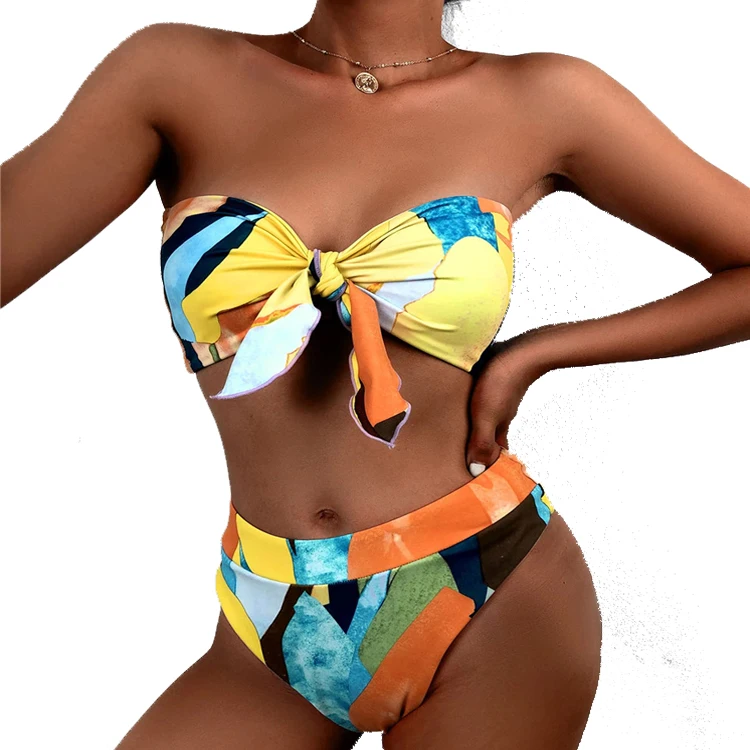 

2021 High Waist Luxury Bandeau Letter Swim Wear Mujer Designer 3 Piece Swimsuit Set Sexy Bikinis Woman Swimwear, Customized color