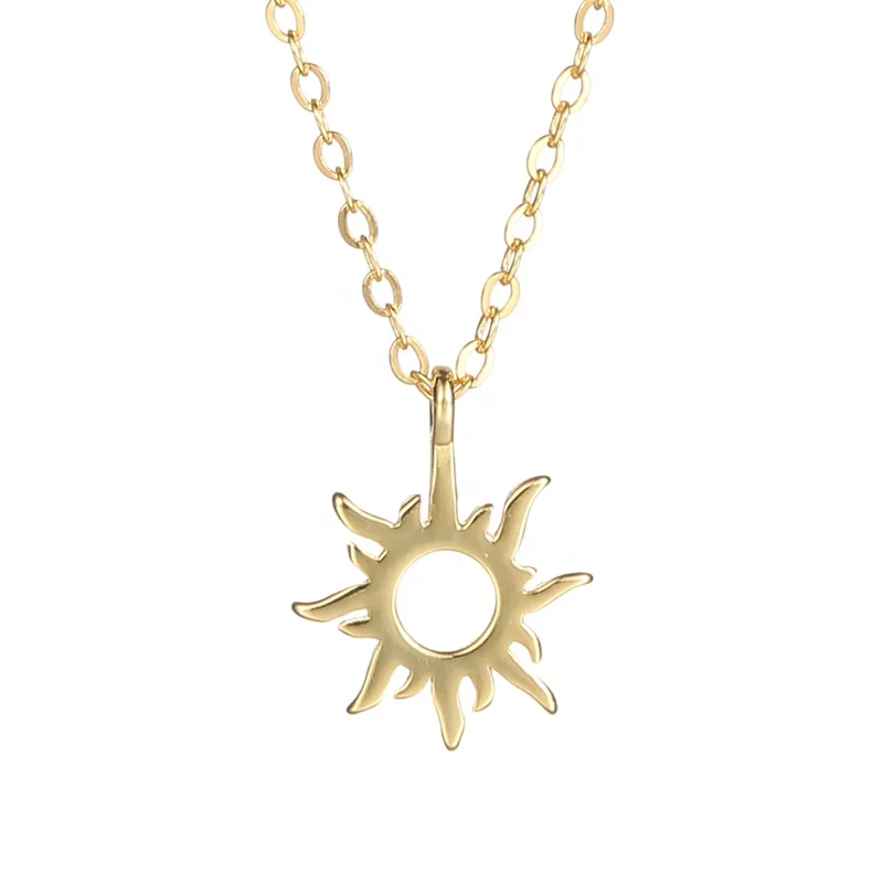 

18K Gold Plated Mini Hollow Out Sun Pendant Necklaces for Girls 925 Sterling Silver Jewelry