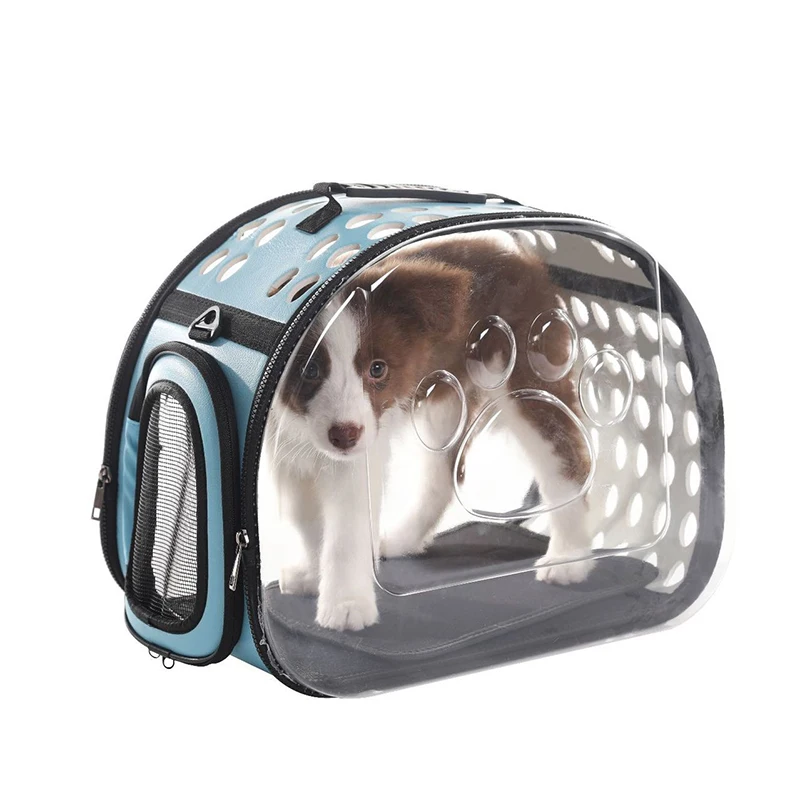 

Amazon Hot Sell Transparent PVC Pet Bag Carrier Folding Small Dog Cat Outside Travel Cage