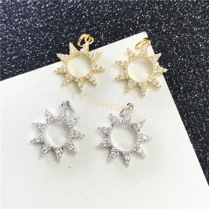 

Newest DIY Jewelry Accessories Micro Pave Hollow Out The Fire Of The Sun Pendant For Bracelet Making, Gold, silver, rose gold