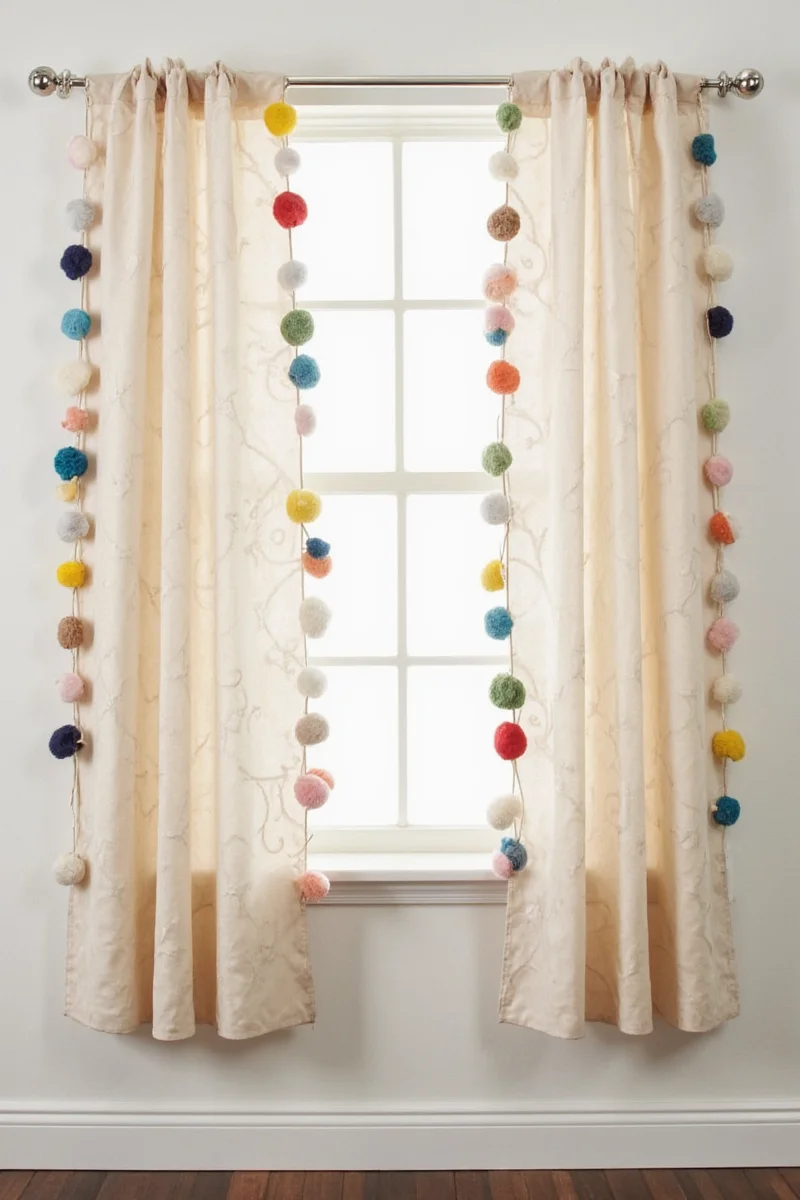 Family room with hooked curtains