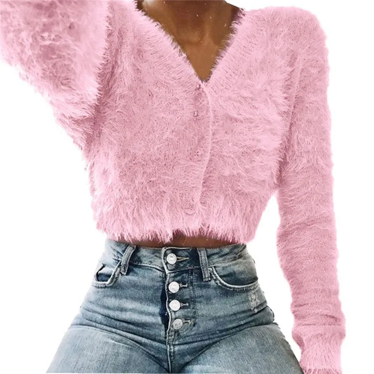 

Autumn Latest Sweater Designs Womens Loose Crop Fluffy Sweater