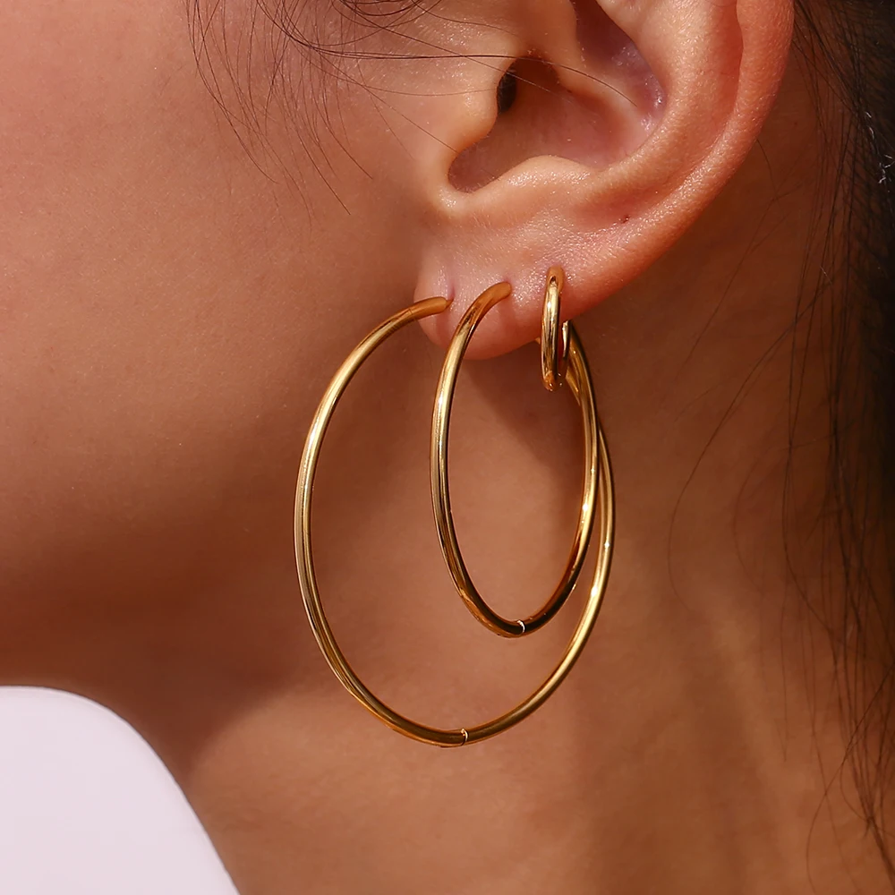 Drop Shipping Stainless Steel Gold Plated Large Medium Small Size Hoop Earrings for Women