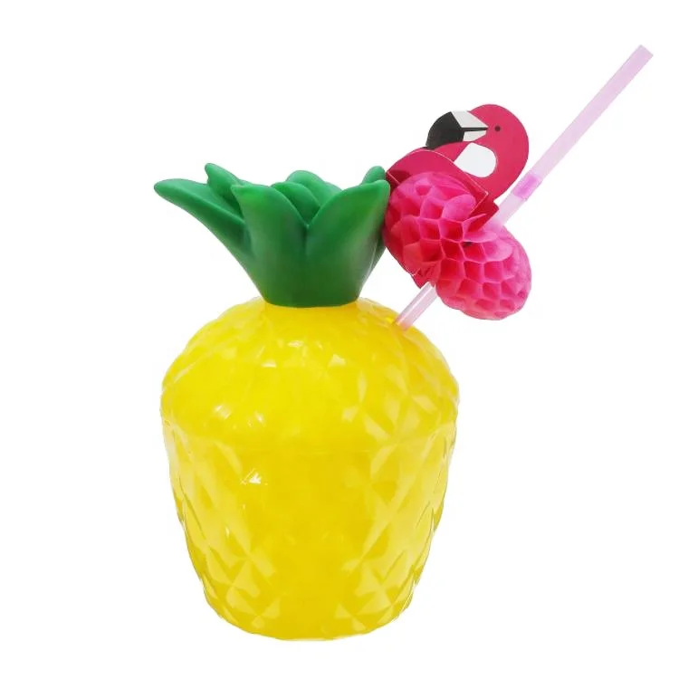

Leak Prevention Pineapple Drink Cups Hawaiian Luau for Children Party, Yellow