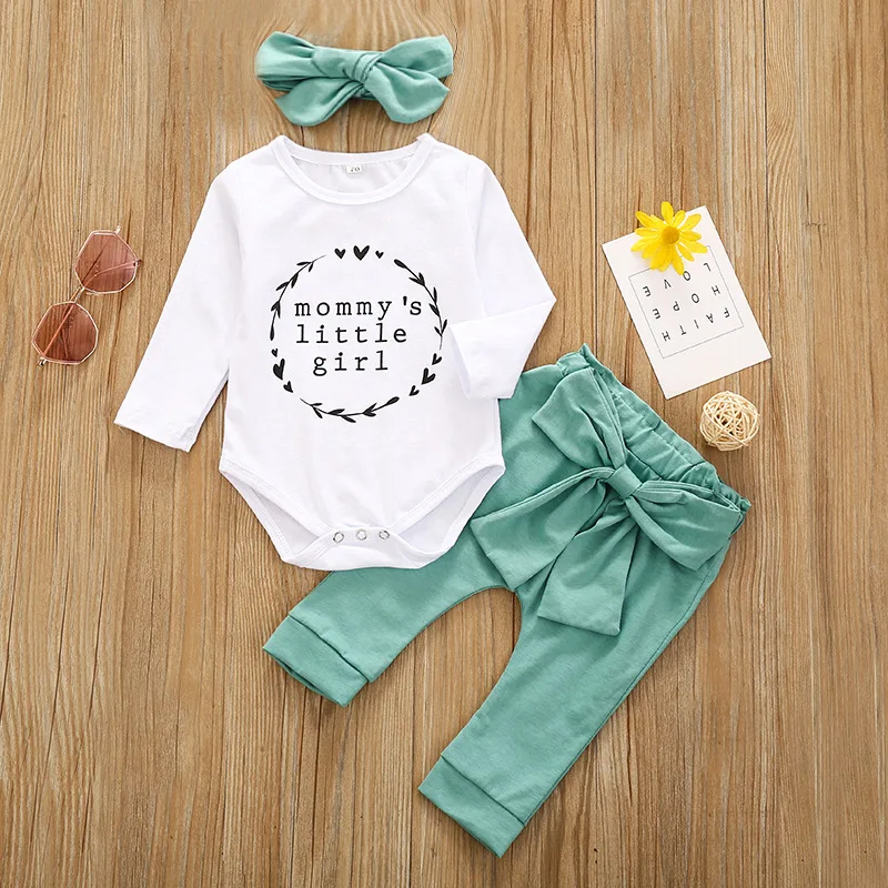 

3Pcs Newborn Baby Girls clothes long sleeve tops+pants+headband outfits baby girl clothing sets