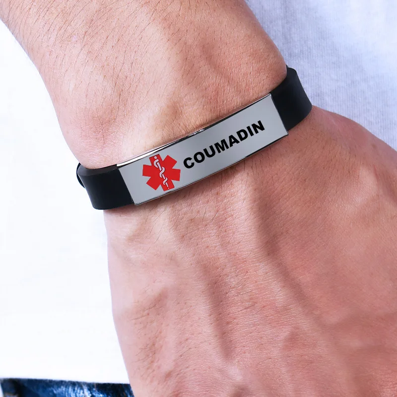 

Stainless Steel Adjustable Medical Alert Bracelets Silicone Waterproof Sport Emergency ID Bracelets