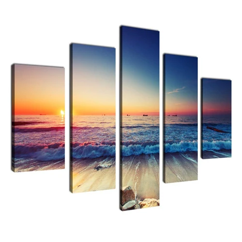 

Ocean Picture Home 5 Piece Sunset Seascape Scenery Print Painting Custom Canvas Living Room Quality Oil Wall Art