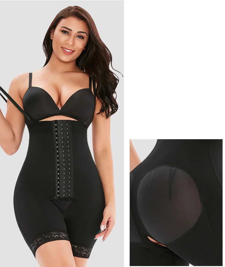 

Miket Pelvic Recovery Waist Girdles Body Shapers Women Fajas Colombiana Adjustable 3 Rows Buckled Open Crotch Body Shaper, Black skin