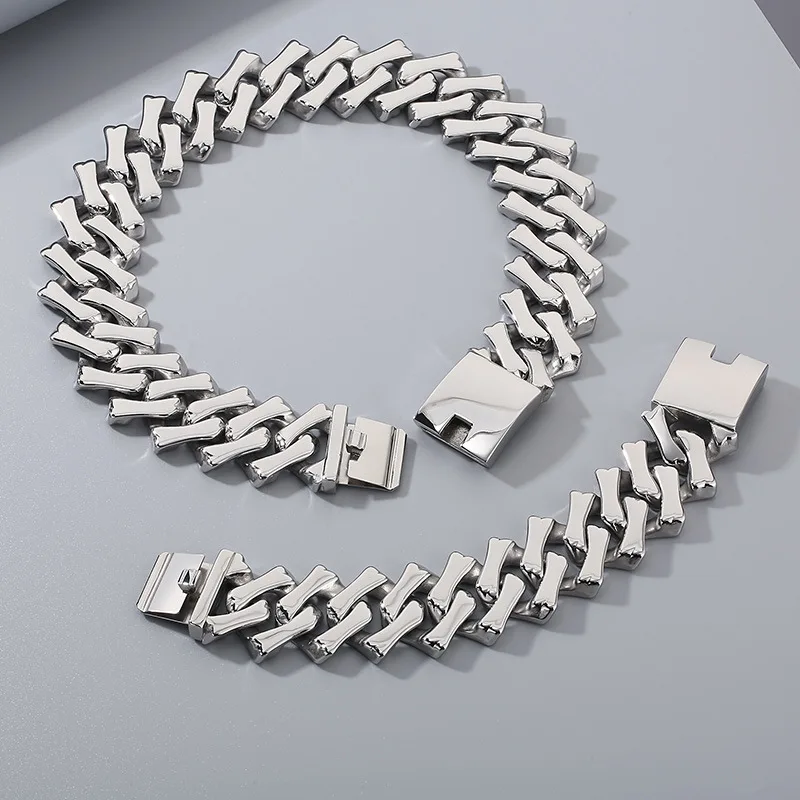 Diamond Shape 32MM Smooth Heavy Luxury Gold Men Cuban Chain Necklace Hip Hop Thick Bracelet Men