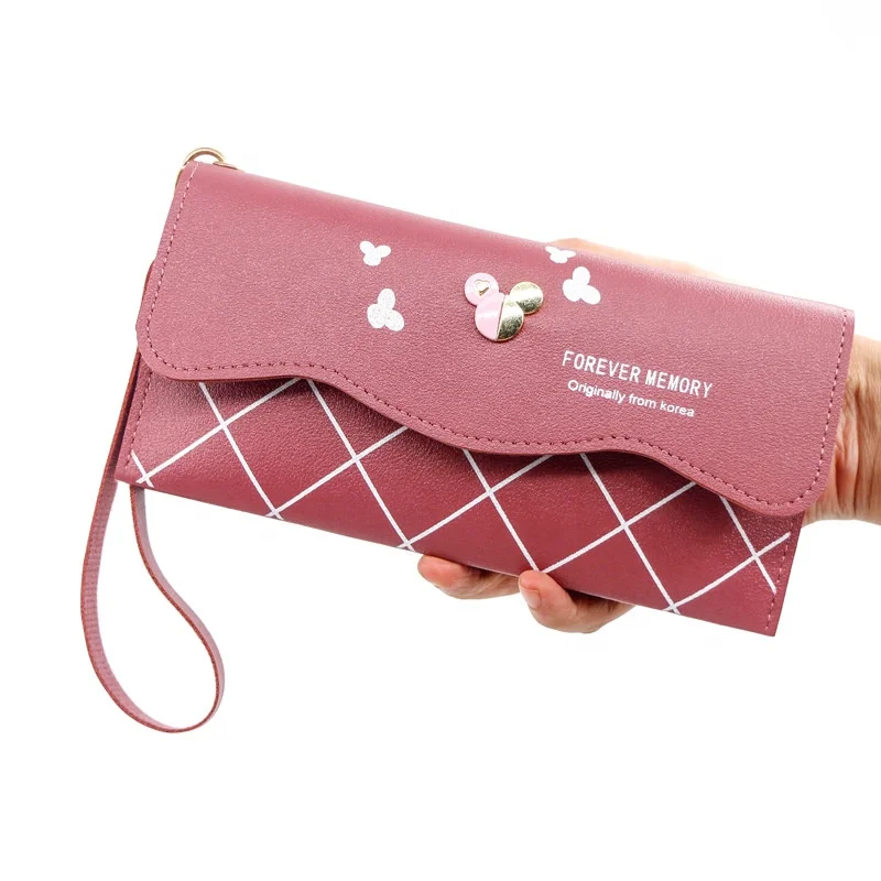 

Factory Directly Long Cartoon Printed Bifold Wallet Multi-Function Multi-Card Slot Coin Purse Clutch For Women, 7 colors