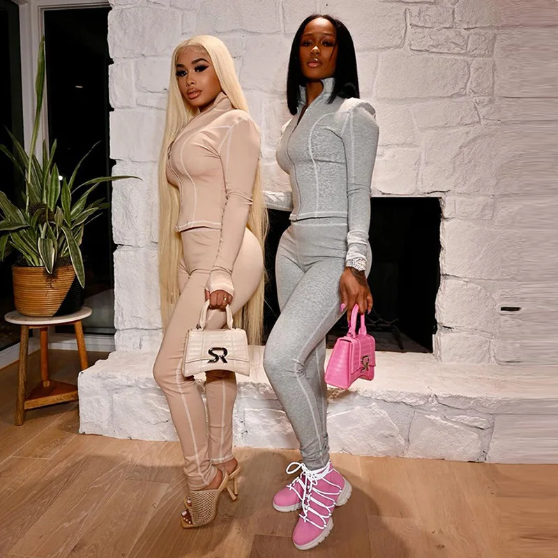 

Dvacaman 2021 New Arrivals Splicing Zipper Cardigan Slim Casual Sports Two Piece Sets Women Spring Fall Clothing, Picture color