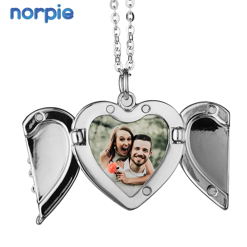 

Sublimation Blank Angel Wings Necklace Heart Lockets Pendant Necklace Memorial Day Souvenir, Sliver