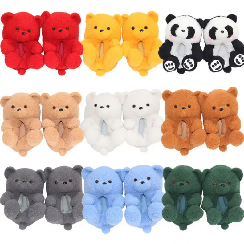 

Cute Winter Warm Cartoon teddy bear slippers Plush teddy bear slippers women teddy bear slippers free shipping, Picture