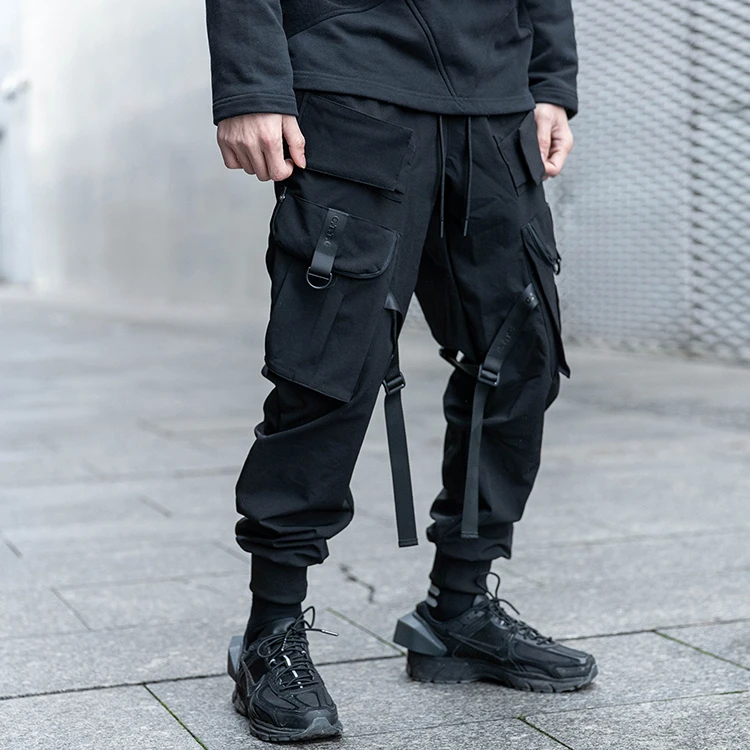

Stylish Hip Hop Ladies Clothing Sweatpants Six Multi Pocket Adult Street Tech Wear Outdoor Jogger Cargo Pants Men, Black