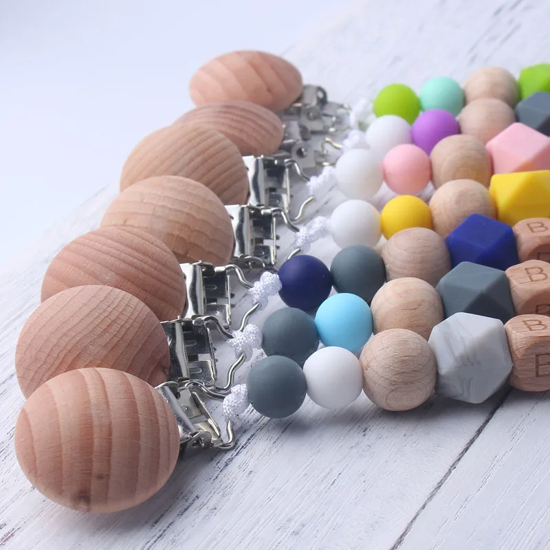 

C'dear Silicone Round Beads Wooden Silicone Beads Pacifier Clips Teething Beech Wood Baby Pacifier Chain//, Customized color