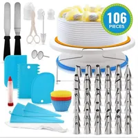 

Hot Selling 106pcs Baking Icing Nozzle Decoration Tool Fondant Tip Supply Pastry Turntable Cake Decorating Kit