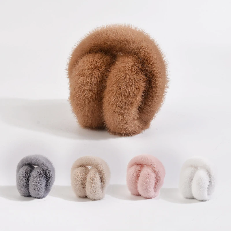 

MIO Autumn Winter Cute Plush Earmuffs For Girls Korea Solid Color Foldable Soft Cozy Faux Fur Ear muffs Outdoor Ear Warmers