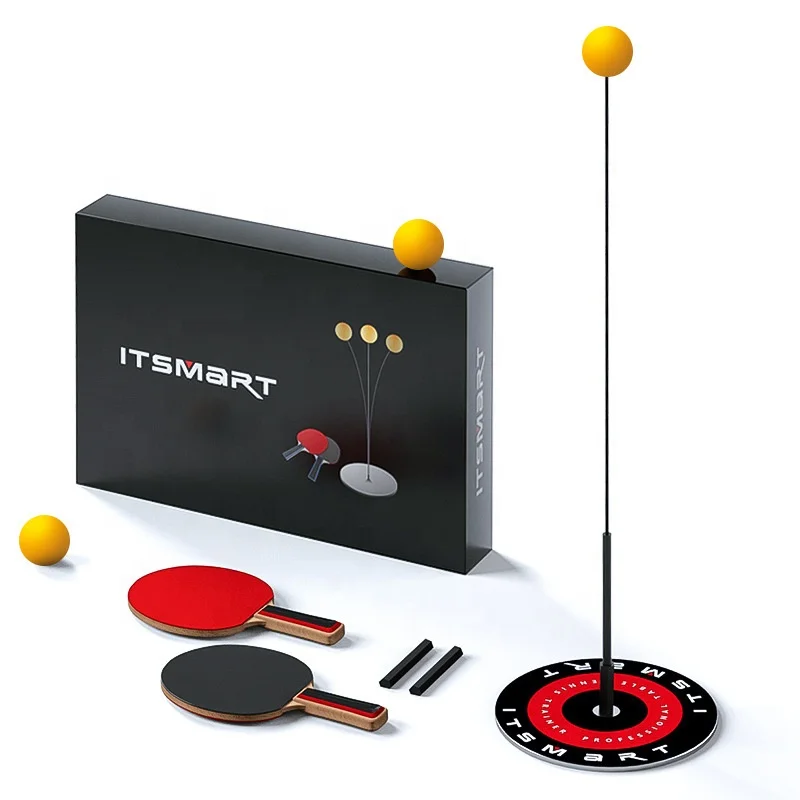 

Table Tennis Trainer Elastic Soft Shaft, Portable Play Alone Ping Pong Trainer Set (2 Paddles+3 Balls+1 Base)