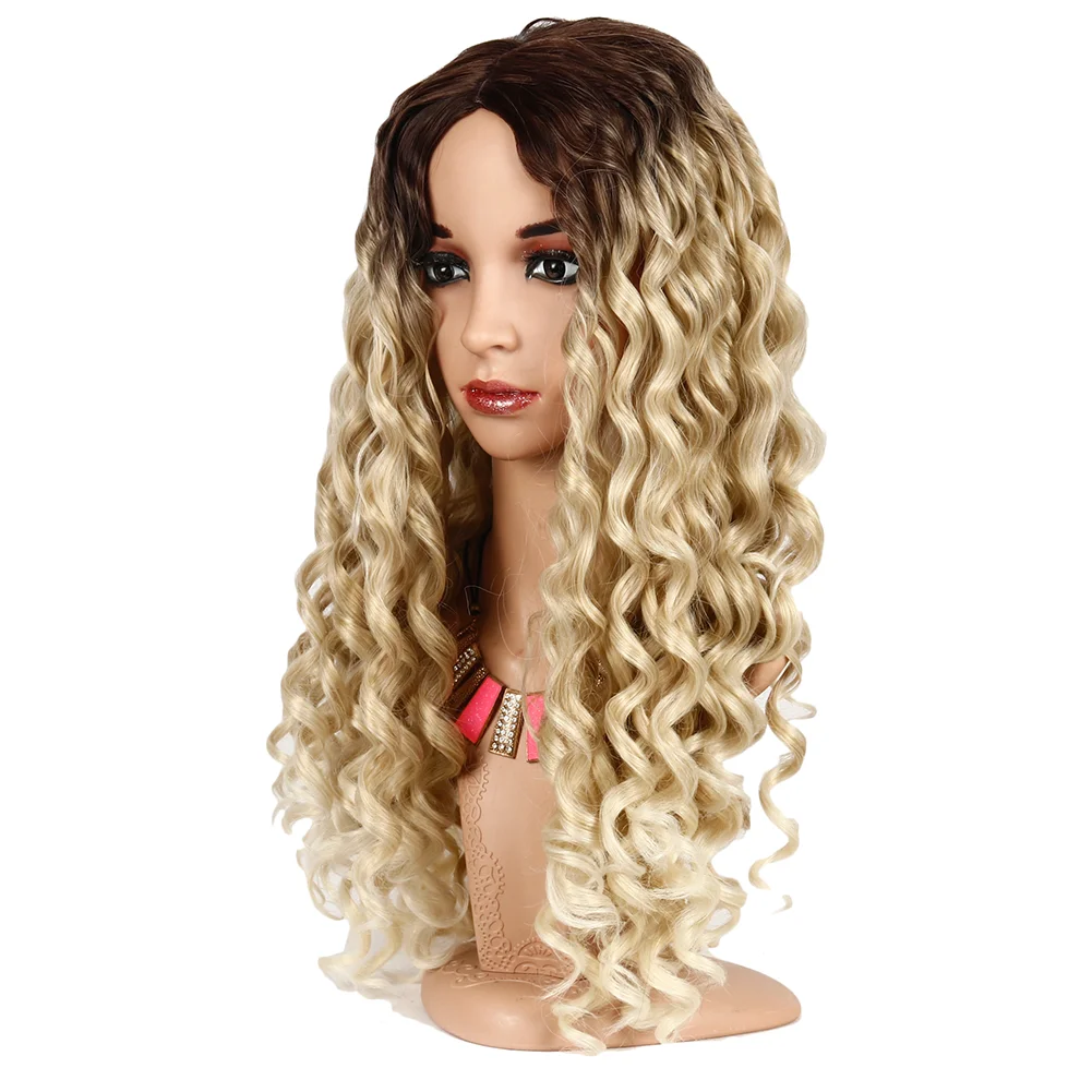 

Gradient golden yellow for Women Long Wavy Wig with Bangs Synthetic Party Wigs frontal lace wigs, Gradient golden wigs