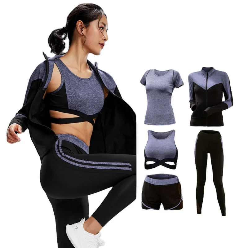 

5PCS Womens Workout Clothes Leggings Sports Bra Shorts Sportswear Seamless Yoga Set Activewear Sets for Women, Picture shows